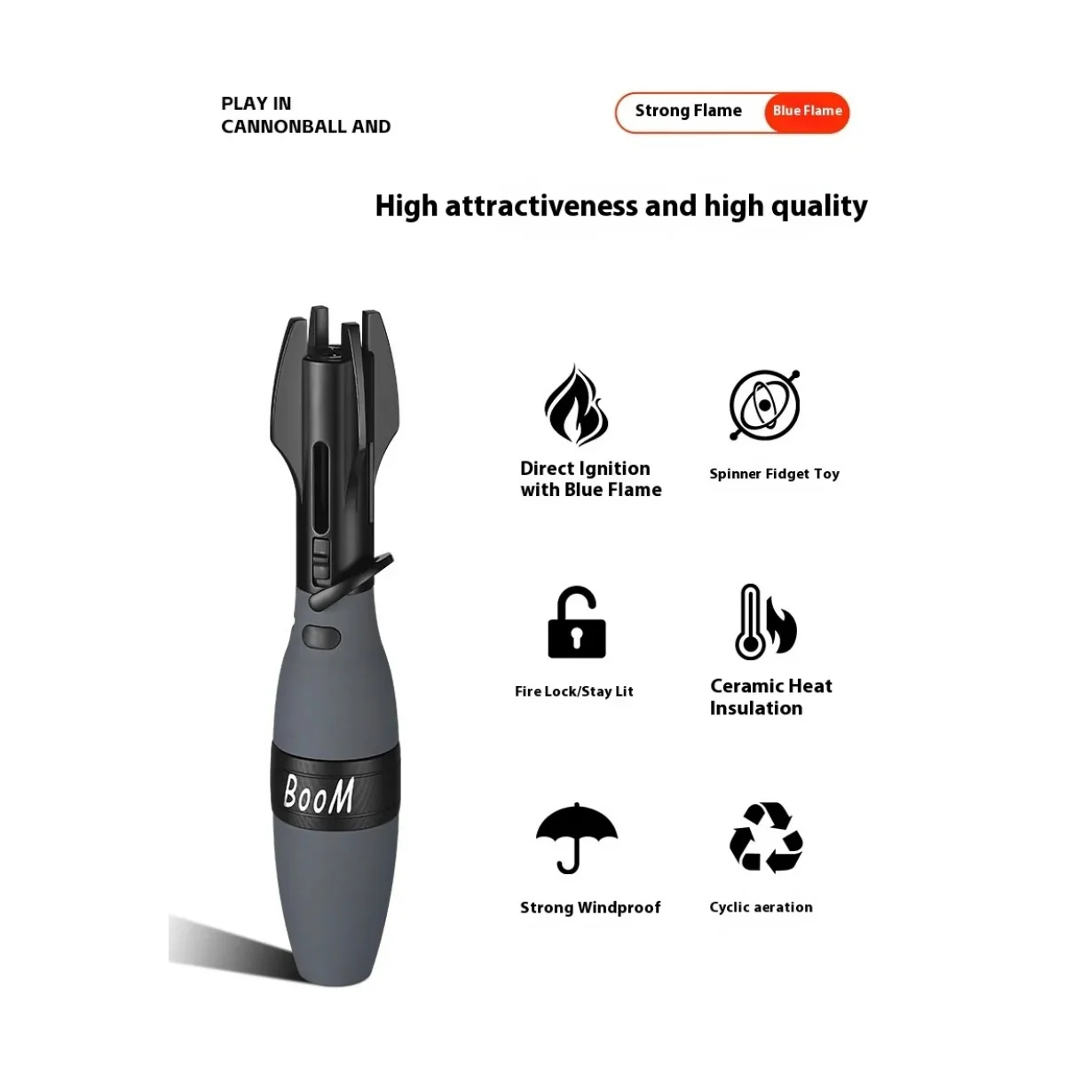 Boom Windproof Torch Lighter with Safety Lock & Fidget Spinner Design -MetalFun (12)