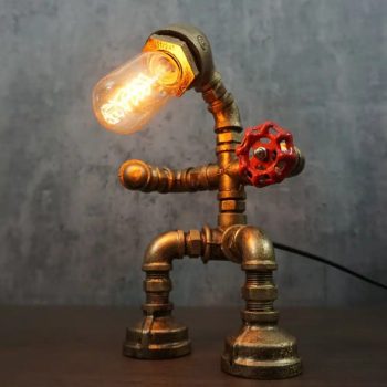 Steampunk Pipe Fighting Robot Desk Lamp