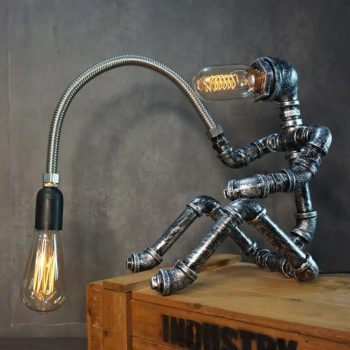 Steampunk Pipe Fisherman Robot Desk Lamp