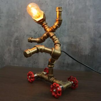 Steampunk Skateboarding Pipe Robot Table Lamp