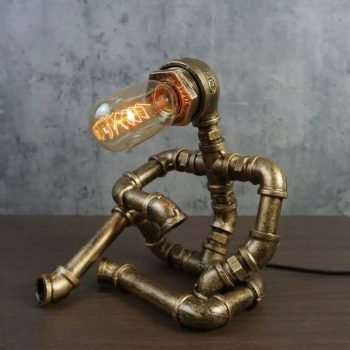 Thinking Pose Steampunk Pipe Robot Table Lamp