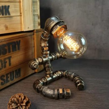 Vintage Industrial Pipe Robot Table Lamp